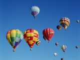 Colorful Hot Air Balloons in Sky, Albuquerque, New Mexico, USA Fotografie-Druck