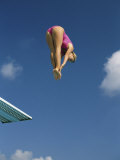 Female Diver in Pink Bathing Suit Photographic Print