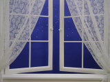 Open Window with Lace Curtains and Simulated Stars Beyond Photographic Print