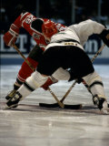 Hockey Players in Head to Head Competition Photographic Print