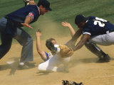 Baseball Player Sliding on a Base Photographic Print