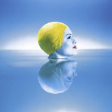 Woman in Yellow Swim Cap with Reflection Photographic Print