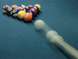 Cue Ball Rolling Towards Racked Billiard Balls Photographic Print