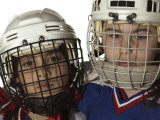 Portrait of Two Boys Wearing Protective Ice Hockey Gear Photographic Print