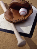 Baseball Bat with a Glove, and a Baseball on the Home Base Photographic Print Baseball Bat with a Glove, and a Baseball on the Home Base Photographic Print