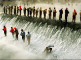 Fishermen Brave the Cold Waters at Bennett Spring State Park for a Chance to Catch Trout Photographic Print