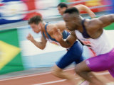 Three Men Running at a Race Lámina fotográfica