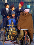 Indian Children Ride to School on the Back of a Cycle Rickshaw Photographic Print