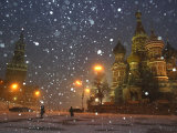 Pedestrians Pass by the Moscow Kremlin Photographic Print