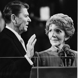 Nancy Reagan Proudly Watches as Her Husband Ronald Reagan Takes the Oath of Office Photographic Print