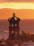 Tower of Nuestra Senora de Guadalupe at Sunset, and Bay of Banderas, Puerto Vallarta, Mexico Photographic Print by John & Lisa Merrill