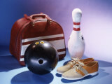 Bowling Ball with a Bowling Pin and Bowling Shoes Photographic Print