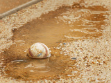 A Baseball Sits in a Puddle Fotografie-Druck