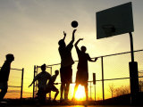 Students Play a Basketball Game as the Sun Sets at Bucks County Community College - Fotografik Baskı