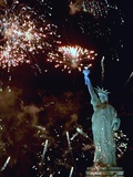 Fireworks Explode Around the Statue of Liberty Photographic Print