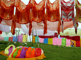 Clothes Hang on a Line to Dry after Being Washed on the Banks of the River Gomti Photographic Print