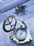 Compass with a Sextant and a Map Lámina fotográfica