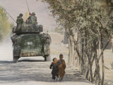 Afghan Boys Walk Along a Path While International Security Assistance Force (Isaf) Photographic Print
