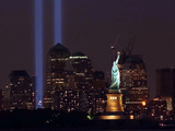 Two Light Beams Illuminate the Sky Photographic Print