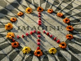 A Makeshift Peace Sign of Flowers Lies on Top John Lennon's Strawberry Fields Memorial Reprodukcja zdjęcia