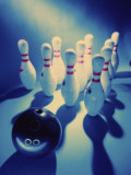 Bowling Pins with a Bowling Ball Photographic Print