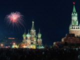 Fireworks on Red Square in Moscow Photographic Print