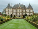 Asters and Fountain in Garden of Chateau de Cormatin, Burgundy, France Photographic Print by Lisa S. Engelbrecht