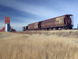 Grain Elevators and Wheat Train, Saskatchewan, Canada Photographie par Walter Bibikow
