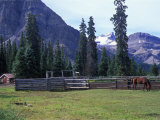 Log Cabin, Horse and Corral, Banff National Park, Alberta, Canada Photographic Print by Janis Miglavs