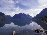 Mountain Reflecting in Fjord Waters, Norway Photographie par Michele Molinari