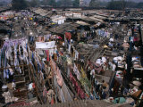 Overhead of Laundry Hanging at Dhobi Ghats, Mumbai, India Photographic Print by Johnson Dennis