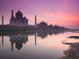 Taj Mahal From Along the Yamuna River at Dusk, India Photographic Print by Walter Bibikow