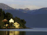 Mountain and Houses Reflecting in Fjord Waters, Norway Photographic Print by Michele Molinari