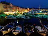 Boats in Port and Waterfront Buildings at Night, St. Tropez, France Photographic Print by Richard I'Anson