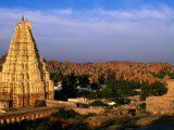 Overhead of Virupaksha Temple, Hampi Bazaar and Surrounding Hills from Hemakuta Hill, Hampi, India Photographic Print by Peter Ptschelinzew