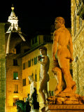 Michelangelo's David (Copy) and Other Statues on Piazza Della Signoria at Night, Florence, Italy Photographic Print by Martin Moos