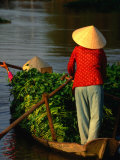 Women Rowing Boat Piled with Vegetables along Mekong Delta, Vietnam Fotografisk trykk av John Banagan