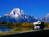 Motorhome by Roadside, with Mountain in Distance, Grand Teton National Park, U.S.A. Photographic Print by Christer Fredriksson