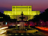 Palace of Parliament and Fountains in Unirri Square at Dusk, Bucharest, Romania Photographic Print by Richard I'Anson