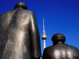 Statues of Karl Marx, Friedrich Engels with Television Tower in Background, Berlin, Germany Photographic Print by Krzysztof Dydynski