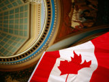 Interior of Parliament House with Canadian Flag in Foreground, Victoria, Canada Photographic Print by Lawrence Worcester