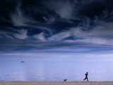 Jogger and Dog at South Melbourne Beach Before Storm, Melbourne, Australia Photographic Print by Regis Martin
