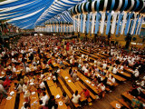 Overhead of Oktoberfest Drinking Session in Theresienwiede Fairgrounds Beer Tent, Munich, Germany Photographic Print by Krzysztof Dydynski