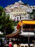 Waterfront Restaurant with Steep Terrace of Houses in Background, Positano, Italy Photographic Print by Dallas Stribley