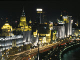 Night View of Colonial Buildings on the Bund, Shanghai, China Photographic Print by Keren Su