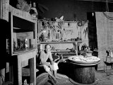 Japanese American Sculptor Isamu Noguchi in His Workshop Premium Photographic Print by Eliot Elisofon