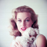 Portrait of Swedish Born Actress Anita Ekberg Holding Small Dog Premium Photographic Print by Allan Grant