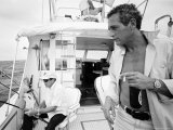 Actor Paul Newman Fishing with a Friend Premium Photographic Print by Mark Kauffman