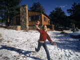 Musician Stephen Stills Tossing a Football at Home Premium Photographic Print by Billray 