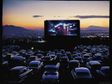 Charlton Heston as Moses in Motion Picture "The Ten Commandments" Shown at Drive in Movie Theater Premium Photographic Print by J. R. Eyerman